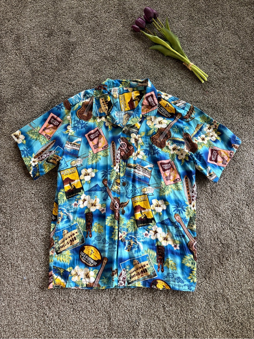 Blue Tropical Hawaiian Print Short-Sleeve Shirt